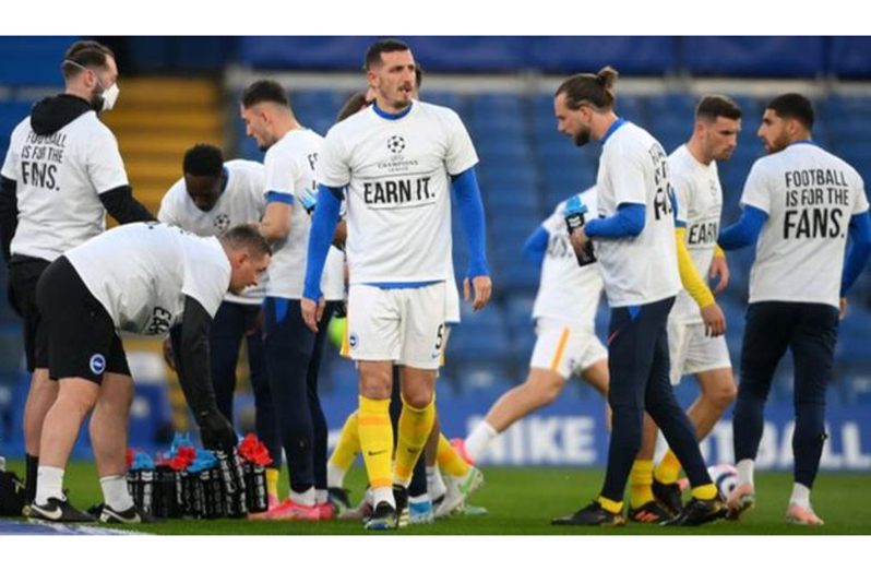Brighton players wore anti-European Super League t-shirts in the warm-up.