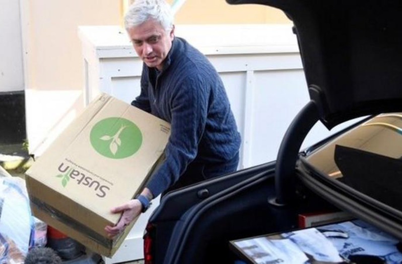 Jose Mourinho packing up after being sacked by Spurs.