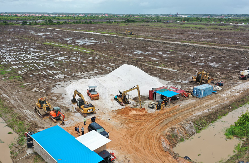 An aerial view of land preparation and infrastructural works being done at Little Diamond, East Bank Demerara