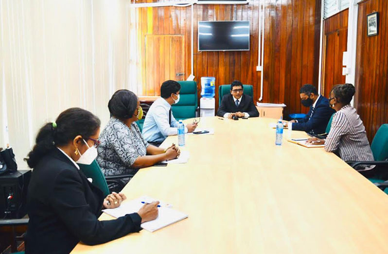 Attorney-General and Minister of Legal Affairs, Anil Nandlall, S.C., meeting with representatives of the Medical Council of Guyana (MCG) on Thursday at his Carmichael Street, Georgetown Office