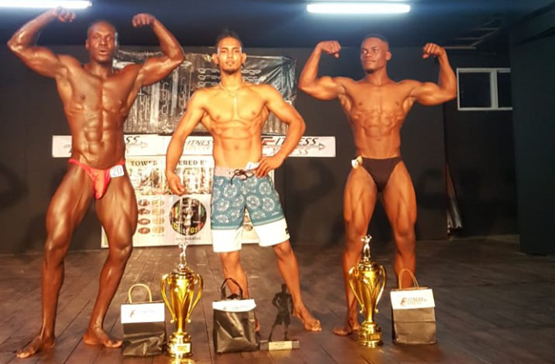 Last year's winners, from left: Mr Linden Classic Omissi Williams, Novices Physique winner Jonathan Jefferies and Novices Bodybuilding champ Nicholas Albert.