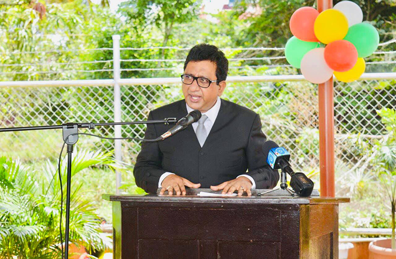 Attorney-General and Minister of Legal Affairs, Anil Nandlall, S.C. speaking at the opening of the Judicial Officers’ Quarters at the High Court Compound, New Amsterdam, Berbice on Wednesday