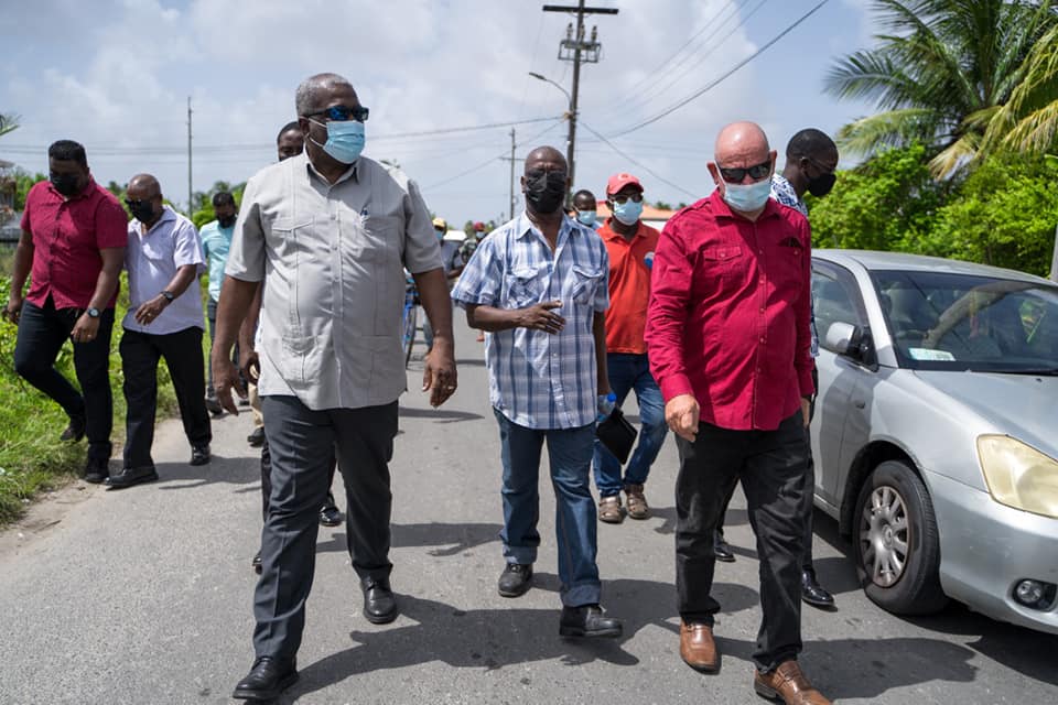 Prime Minister, Brigadier (Ret’d) Mark Phillips, during a walkabout in the community of Paradise, East Coast Demerara, on Saturday