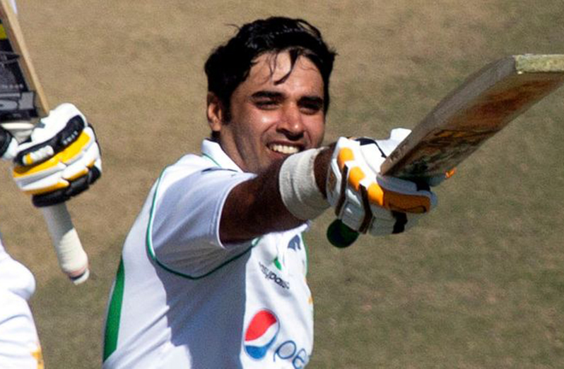 Abid Ali celebrates after reaching his double-century.