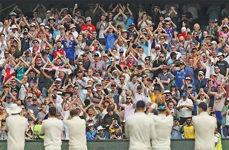 Flashback: England players applauded the Barmy Army before leaving the field.