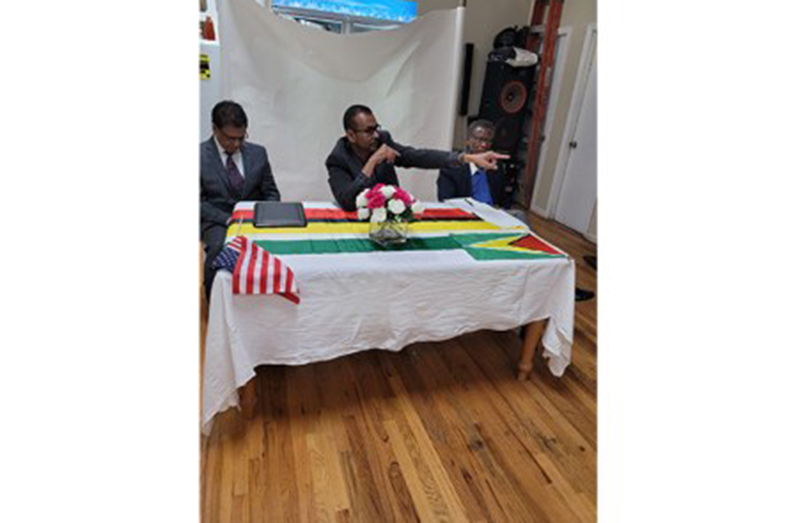 Foreign Secretary, Robert Persaud, flanked by Guyana Consulate Adviser on Investment and Diaspora Affairs, Fazal Yussuf and Dr. Asquith Rose