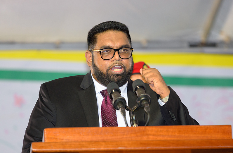 President, Dr. Irfaan Ali giving his inaugural address as President at Guyana’s Independence Anniversary celebrations on Tuesday night (Delano Williams photo)