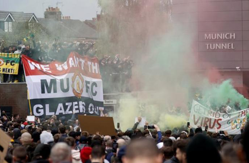 Fans protest outside Old Trafford against the Glazers, who took over Manchester United in 2005