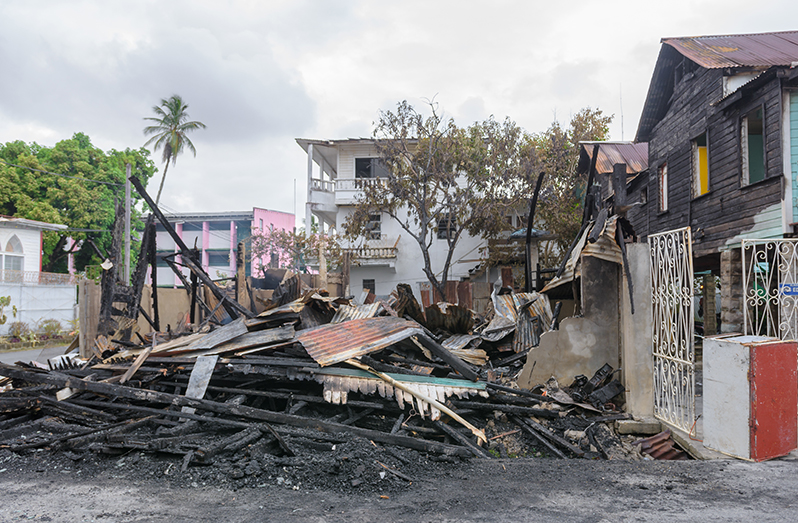 What’s left of the James and King Edward Streets, Albouystown house after the fire on Monday