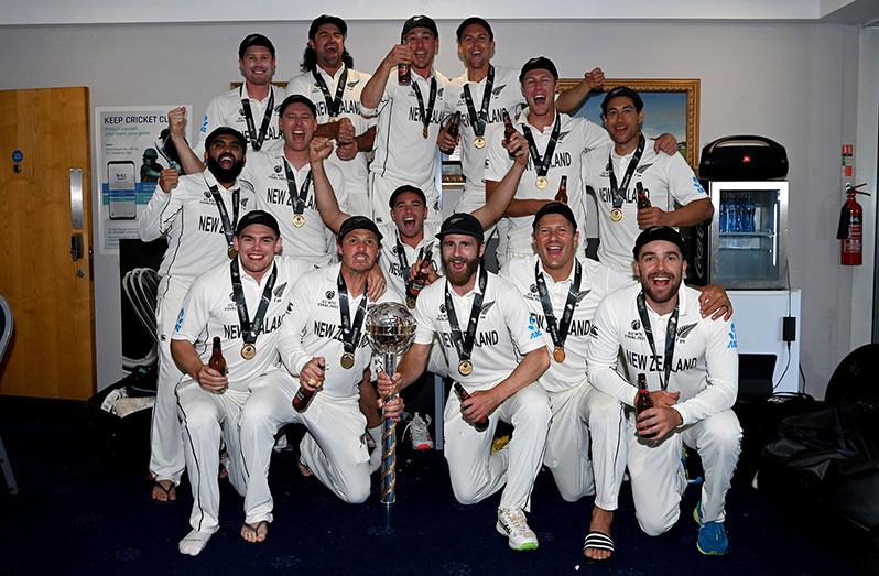 New Zealanders celebrate after their World Test Championship triumph.
