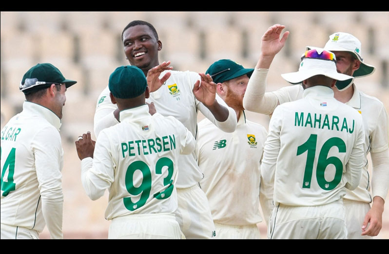 South Africa’s Lungi Ngidi celebrates with his team-mates.  (AFP/Getty Images)