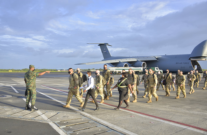 US soldiers arrived this week at the Cheddi Jagan International airport to participate in Exercise Tradewinds 2021