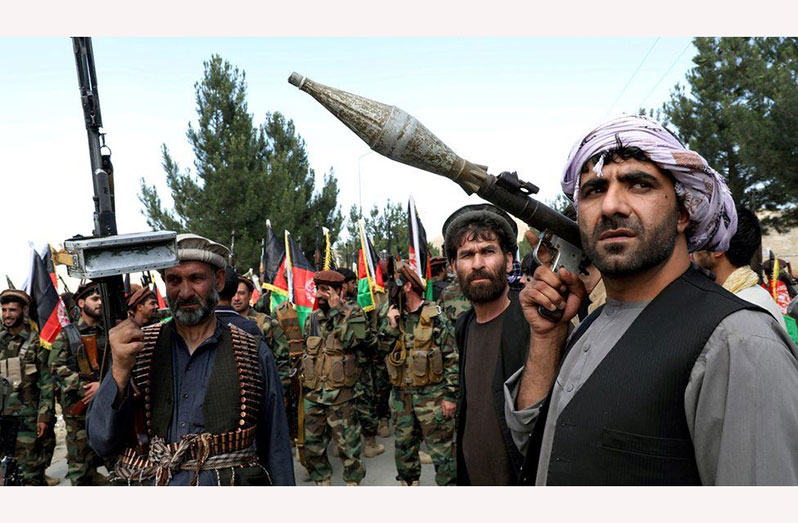 Some armed men have pledged to support the Afghan army in defending Kabul against the Taliban (BBC photo)