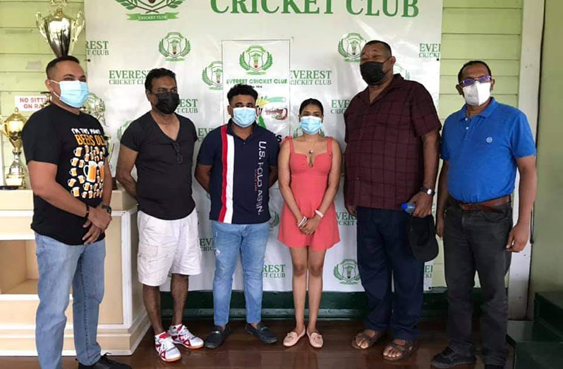 Caption - BCB president, Hilbert Foster, along with Everest Cricket Club president, Mansoor Nadir, along with their respective club executives during the recent visit
