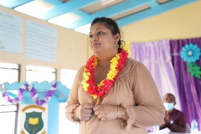 Minister of Education Priya Manickchand delivering remarks at the Wakapoa Secondary School (DPI photos)