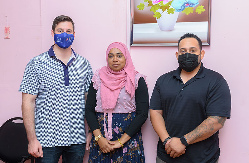  From left: Head of the US embassy’s civil affairs team, Greg Talbert; CIOG General Manager, Shameena Haniff, and member of the embassy’s media information team, Dennis Cruz