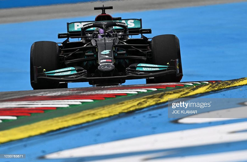 Mercedes' British driver Lewis Hamilton drives during the first practice session at the Red Bull Ring race track in Spielberg, Austria, yesterday, ahead of the F1 Austrian Grand Prix. (Photo by Joe Klamar/AFP)