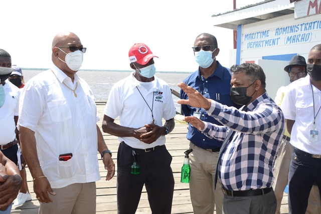 Minister of Public Works Juan Edghill and Minister within the Ministry, Deodat Indar at the Vreed-en-Hoop Stelling