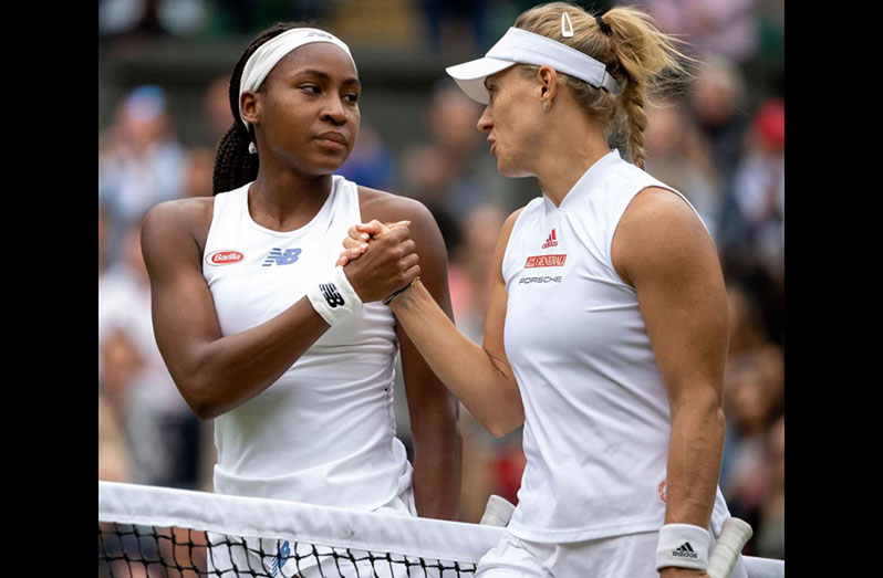 Angelique Kerber knocked Coco Gauff (at left )out of Wimbledon with a 6-4 6-4 fourth-round win.