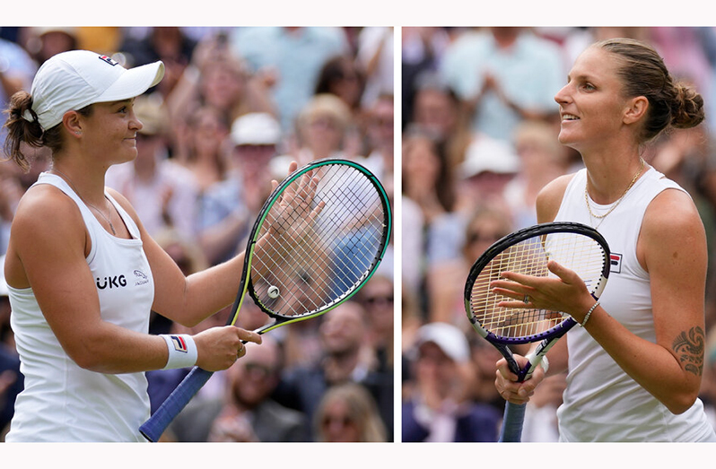 Ashleigh Barty (left) and Karolina Pliskova will contest tomorrow’s Wimbledon final.