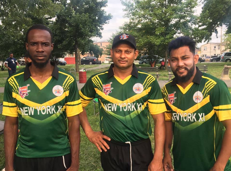 Devendra Bishoo (right) and Salim Satar (middle) picked up three wickets each, while Randall Wilson (left) scored a match-high 41.