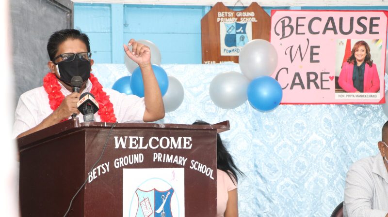 Senior Minister in the Office of the President with responsibility for Finance, Dr. Ashni Singh, at the Betsy Ground Primary School (DPI photo)