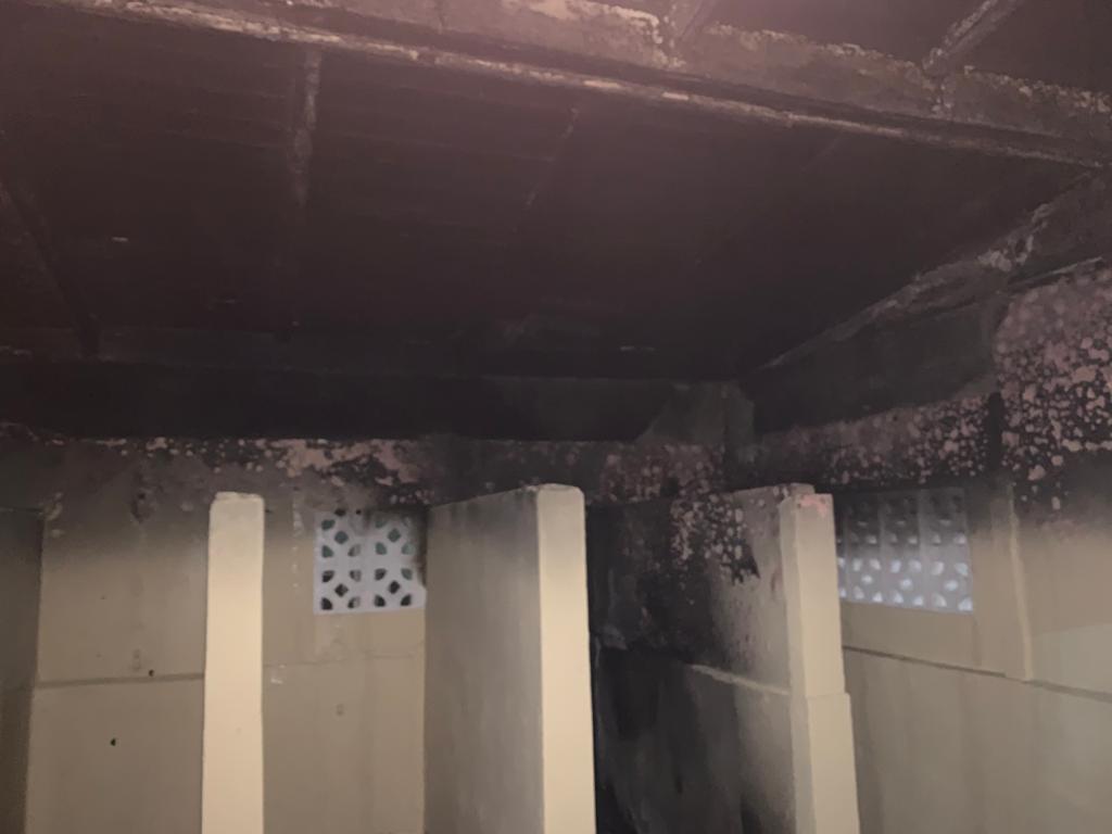 The section of the Guyana Psychiatric Hospital, Fort Canje, New Amsterdam, Berbice that was destroyed by fire on Saturday