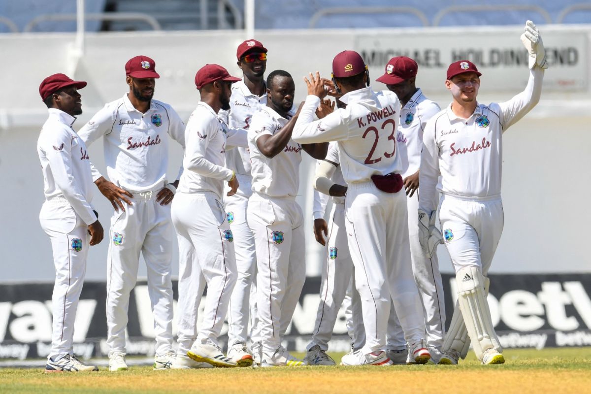 Kemar Roach dismissed Abid Ali and Azhar Ali inside his first two overs, West Indies vs Pakistan, 2nd Test, Jamaica, 1st day, August 20, 2021.  (AFP/Getty Images)