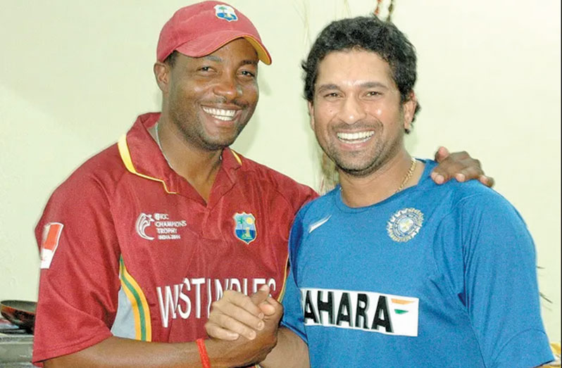 Batting legends Brian Lara (left) and Sachin Tendulkar