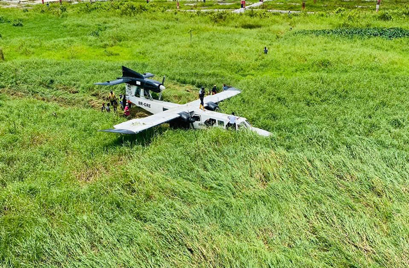 The Roraima Airways aircraft which crash-landed aback Eccles, near the Haags Bosch landfill site on Saturday (Photo courtesy of an Eccles resident)
