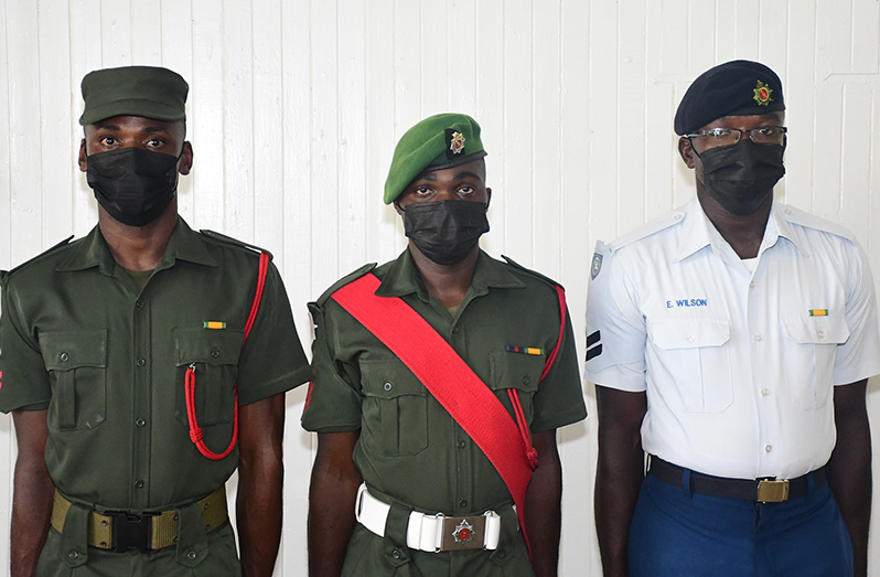 From left: Corporal Rondel Dean, Sergeant Arthur Scipio who received the prize for Best Graduating Student and Corporal Eon Wilson