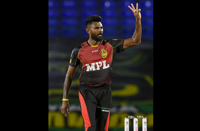 Isuru Udana of Trinbago Knight Riders celebrates  (Photo by Randy Brooks – CPL T20/Getty Images)