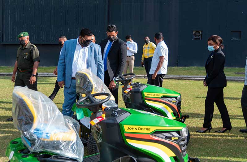 The lawnmowers and brushcutters handed over to the Ministry of Culture, Youth and Sport, from President Irfaan Ali.