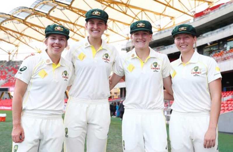 Australia handed Test debuts to Georgia Wareham (left), Stella Campbell (left centre), Annabel Sutherland (right centre) and Darcie Brown (right).