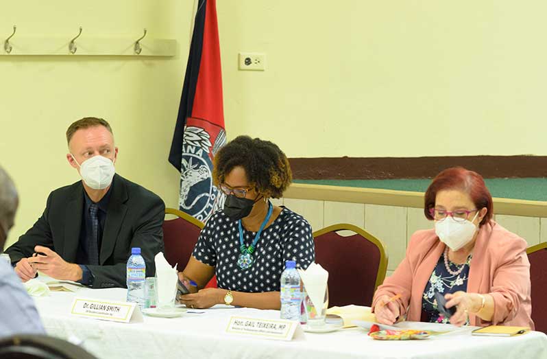From left to right: UNODC Crime Prevention and Criminal Justice Officer, Jason Reichelt; UN Resident Coordinator (ag) Dr. Gillian Smith and Minister of Parliamentary Affairs and Governance, Gail Teixeira