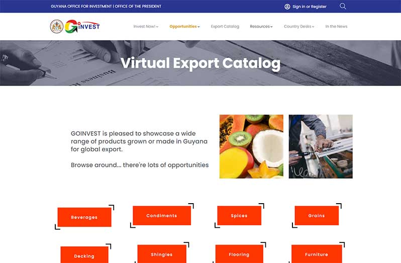 A viewing of the virtual export catalogue homepage.