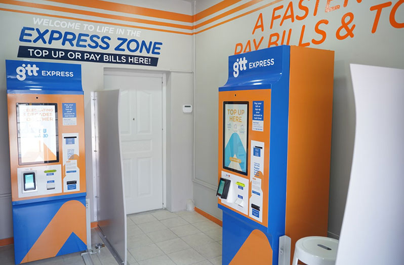 Two of the nine kiosks recently installed by the Guyana Telephone and Telegraph Company
