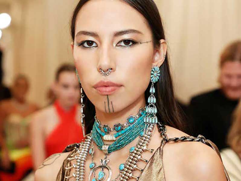 Indigenous model, Quannah Chasinghorse at the Met Gala 2021 (Refinery 29 photo)