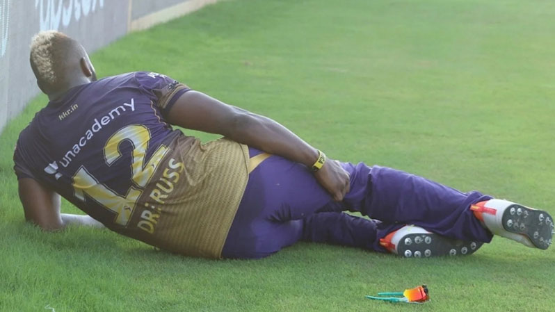 Andre Russell got injured while saving a boundary in the deep..