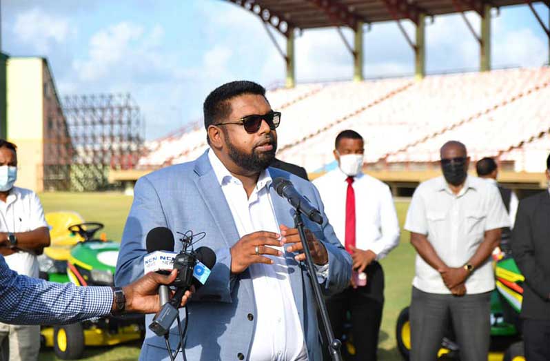 President Irfaan Ali during a presentation exercise at the Guyana National Stadium