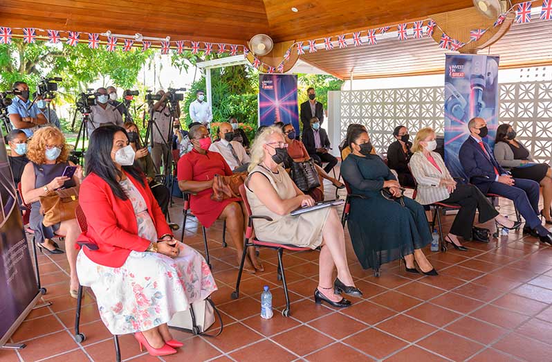 A section of the audience at the HerVenture app launch. Seated front row, from left, are: Minister of Human Services and Social Security Dr. Vindyha Persaud; British High Commissioner to Guyana Jane Miller; First Lady Arya Ali; US Ambassador to Guyana Sarah-Ann Lynch; and ExxonMobil Guyana President Alistair Routledge (Delano Williams photo)