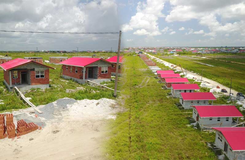 The government’s efforts to distribute 50,000 house lots by 2025 is taking shape in various parts of the country. In these images from Office of the President, we see the status of the low-income houses being constructed in the vicinity of Little Diamond/Prospect, along the East Bank of Demerara