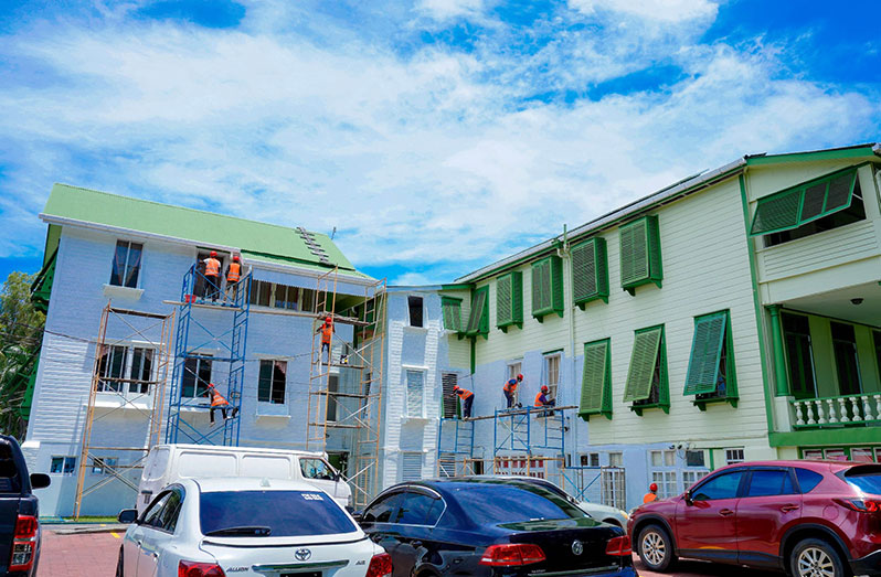 President Dr. Irfaan Ali said that the PSC was granted the requisite permission to restore the building to its original heritage colours (Office of the President photo)