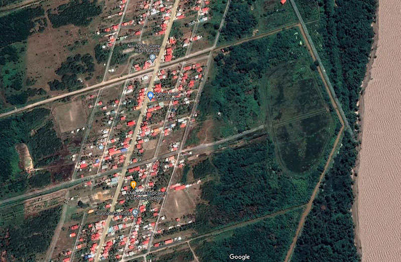 Google-generated satellite image of No. 71 village and shoreline