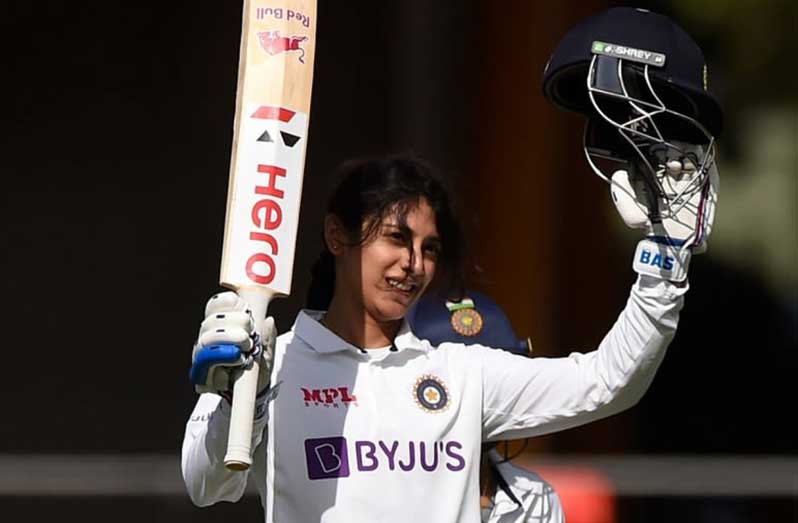 Smriti Mandhana celebrates her maiden Test century  Getty Images