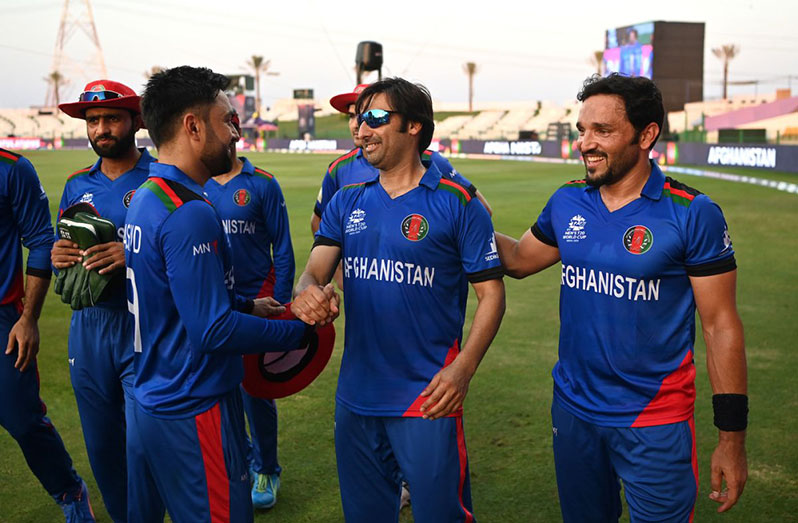 Rashid Khan and teammates bid goodbye to Asghar Afghan, Afghanistan vs Namibia, T20 World Cup, Group 2, Abu Dhabi, October 31, 2021 © ICC/Getty Images