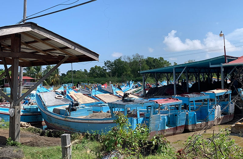 Boats moored at the Number 66 Fishery Complex in Corentyne, Berbice (Nafeeza Yahya photo)