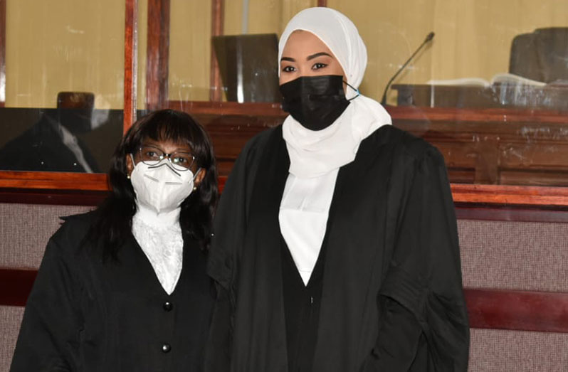 Justice Simone Morris-Ramlall (left) and young Attorney-at-Law Aliyyah Abdul Kadir (Carl Croker photo)