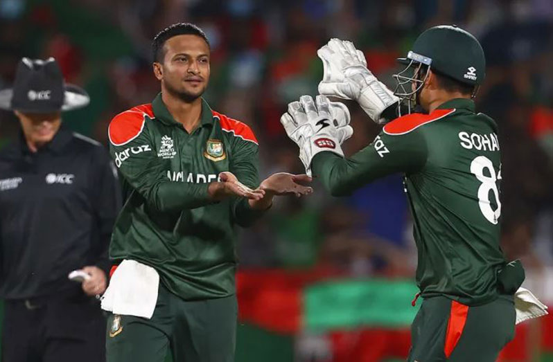 Shakib Al Hasan starred with bat and ball to keep Bangladesh alive in the tournament. (ICC via Getty)