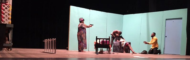 Gunplay in this play at the National Cultural Centre, Georgetown in 2017 (Photo by Francis Q. Farrier)
